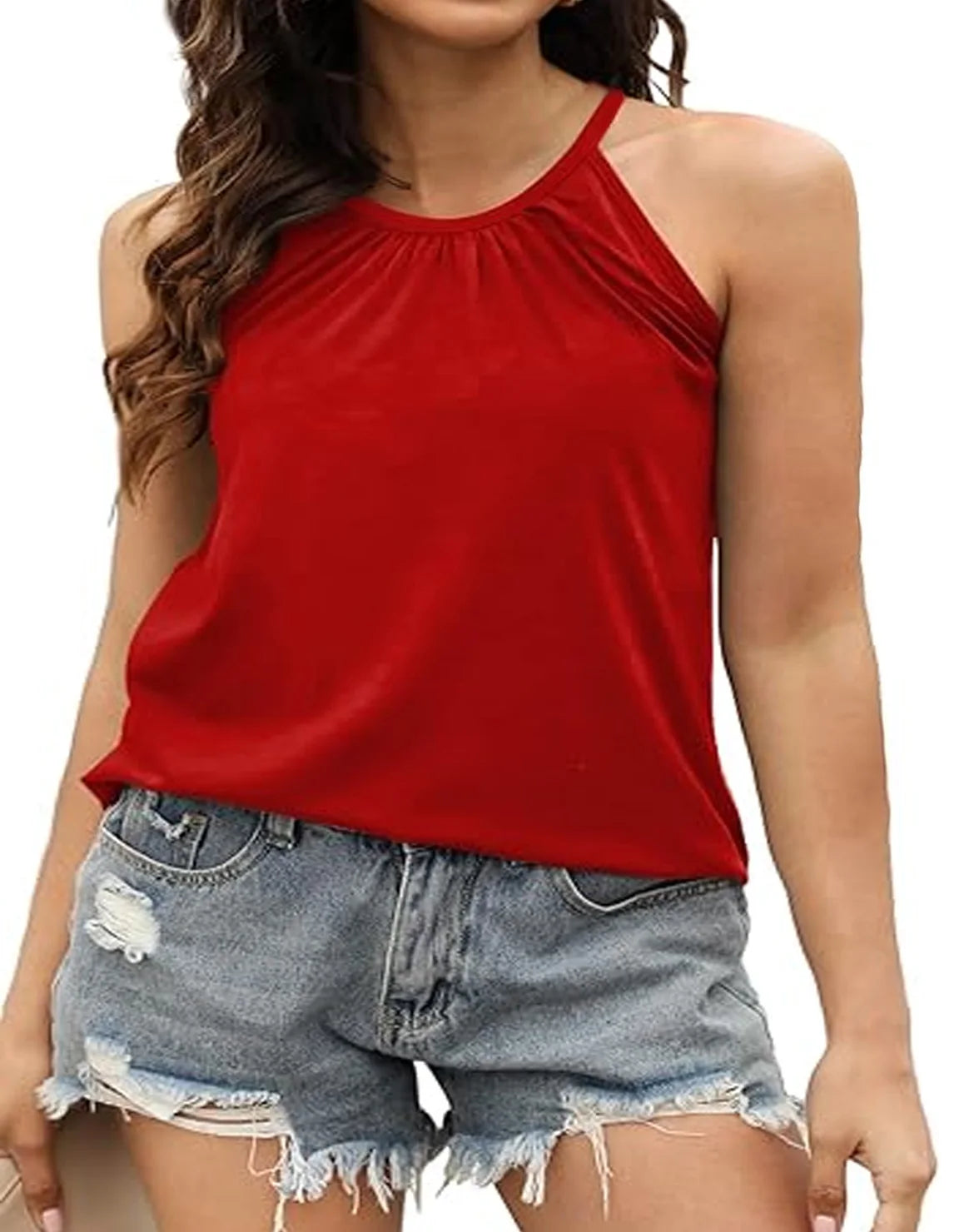 2024 Plus Size Women's vest summer top pleated sleeveless T-shirt
