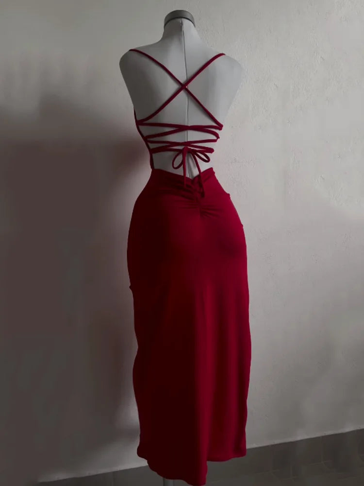 2025 Dress Women Elegant Fashion Beautiful Women's Dress Sexy Women's Bodycon Sleeveless Halter Back Tie Backless Split Dresses