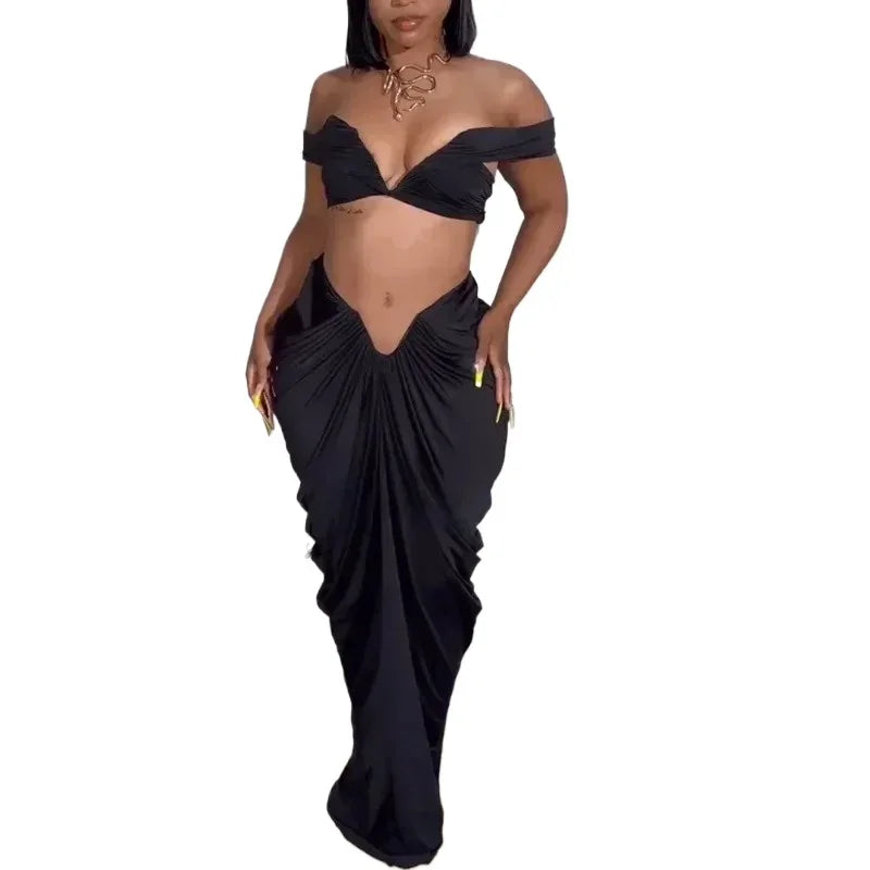 Halter Top & Maxi Long Skirt 2 Piece Set