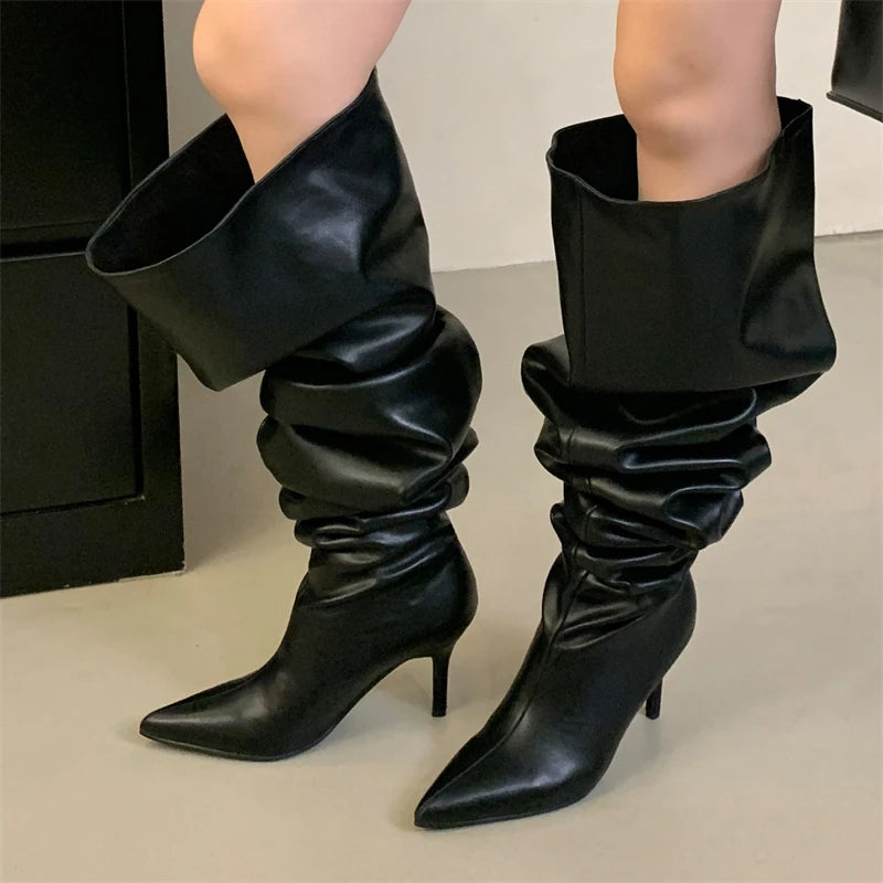 Eilyken Sexy Thin High Heels Pointed Toe Women Over-The-Knee Boots Street Style Stripper Motorcycle Long Booties Winter Shoes