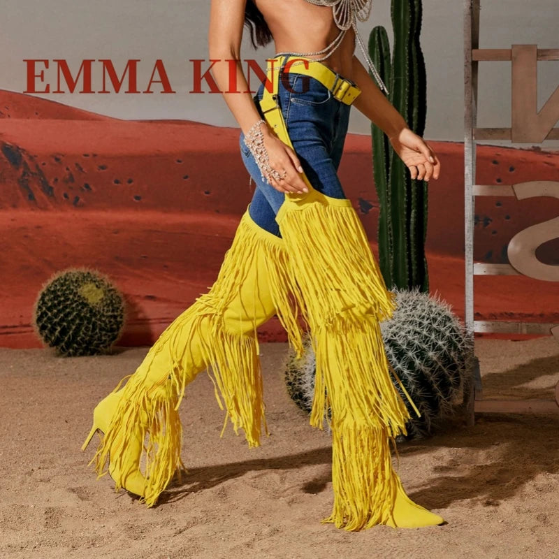 Snakeskin Thigh Long Tassel High Heel Boots