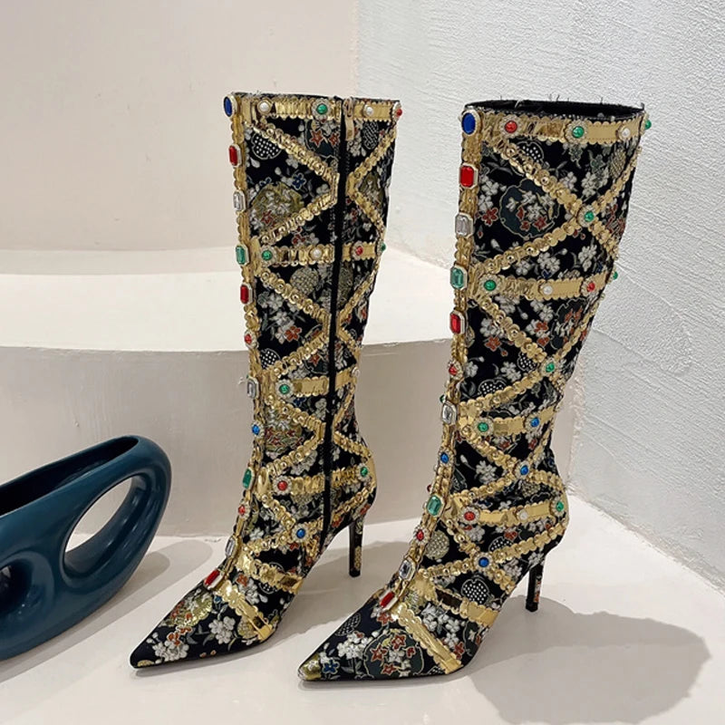 Fashion Knee High Pointed Toe High Heel Boots