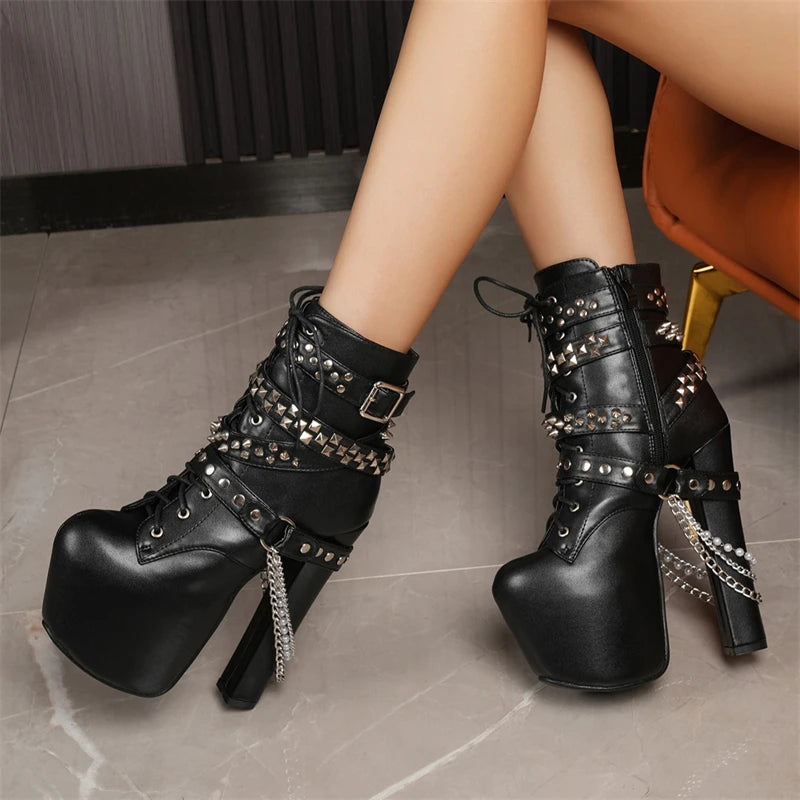 Punk Style Zipper Chunky High Heel Boot