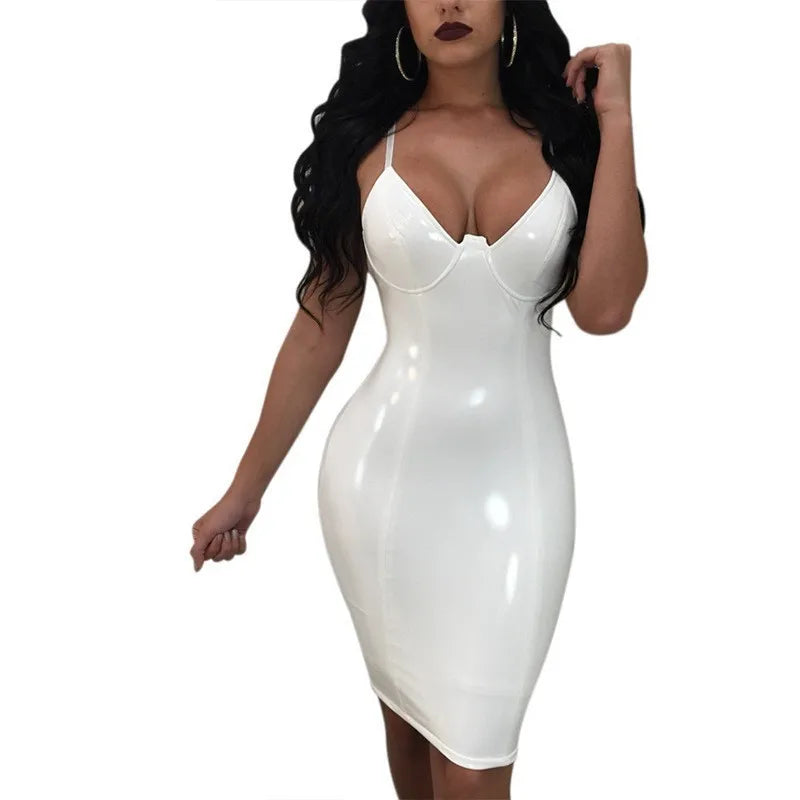 Large Size Dresses For Women 4XL 5XL 6XL Wetlook PU Dress Sexy Black Split Bodycon Party Club Leather Dresses Midi Vestidos Ddlg