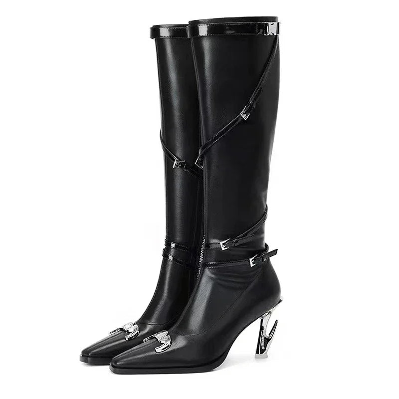 Spice Girl Zipper Knee High Leather Boots
