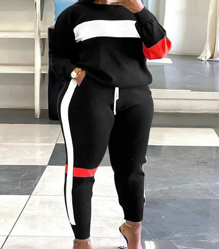 Women Two Piece Sets Print Pant Sets Long Sleeve Tops Plus Size Outfits Drawstring Y2k Trousers Sweatshirts Suits Work Spring