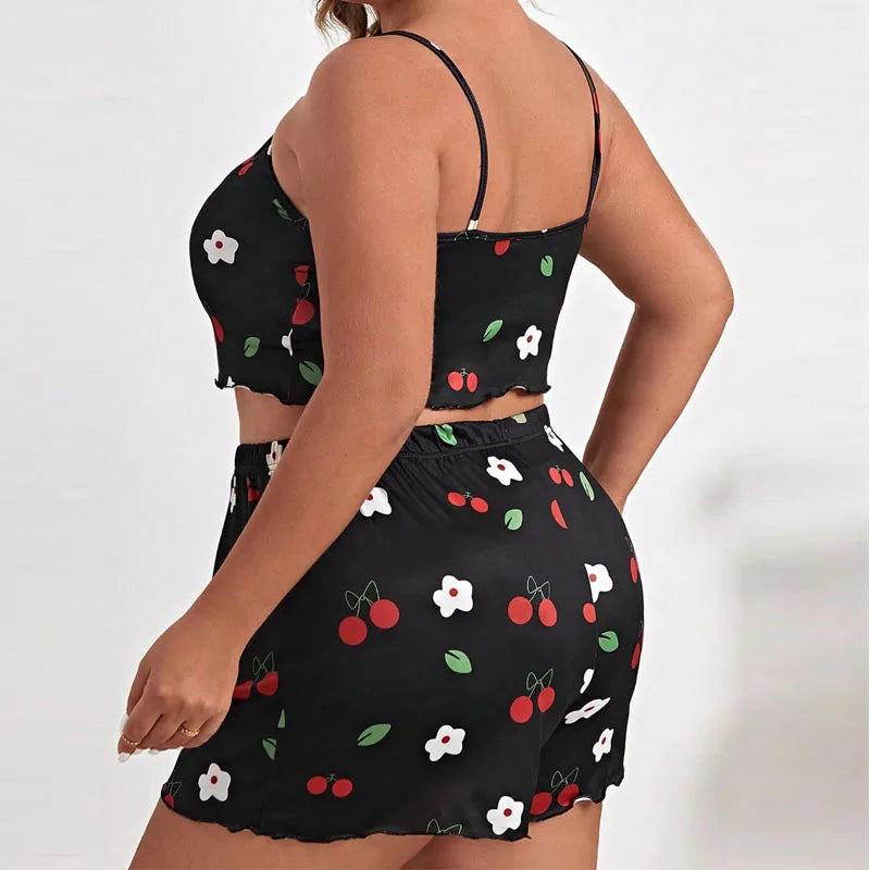 Sur plus size heart print women pajama set sleeveless XL XXL XXXL elastic waist shorts 2 pieces female sleepwear nightwear