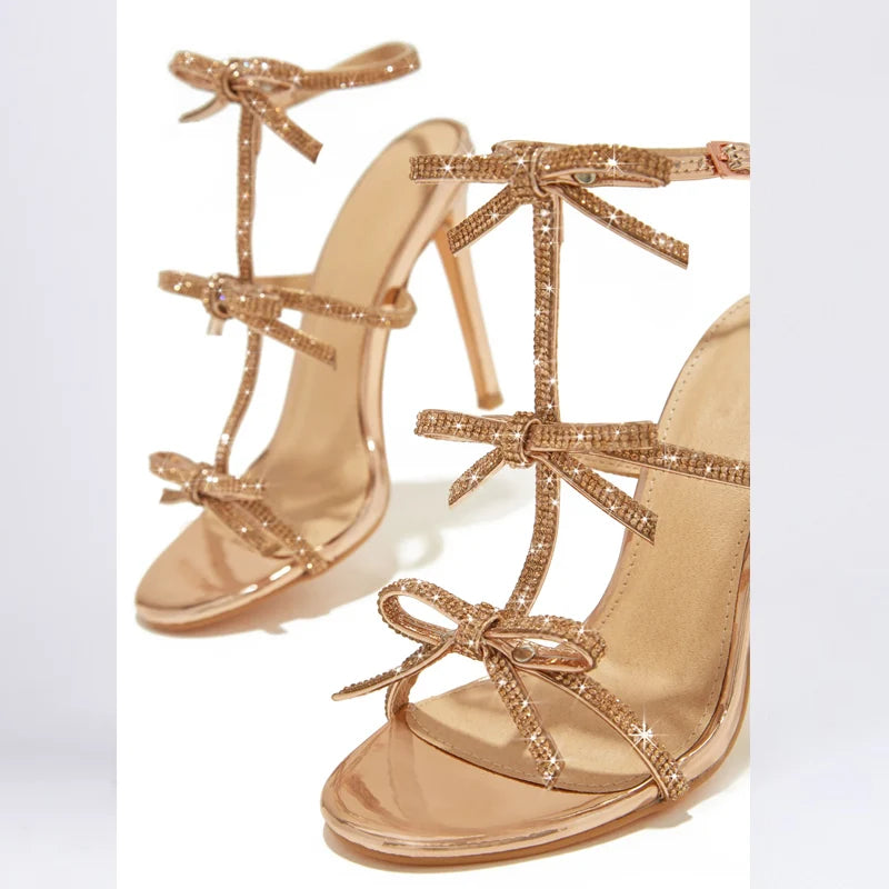 Eilyken Design Style Round Toe Buckle Strap Woman Sandals Fashion Crystal Thin High Heels Stripper Party Ladies Shoes