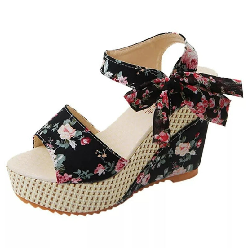 Casual Platform Floral Lace-Up Wedges