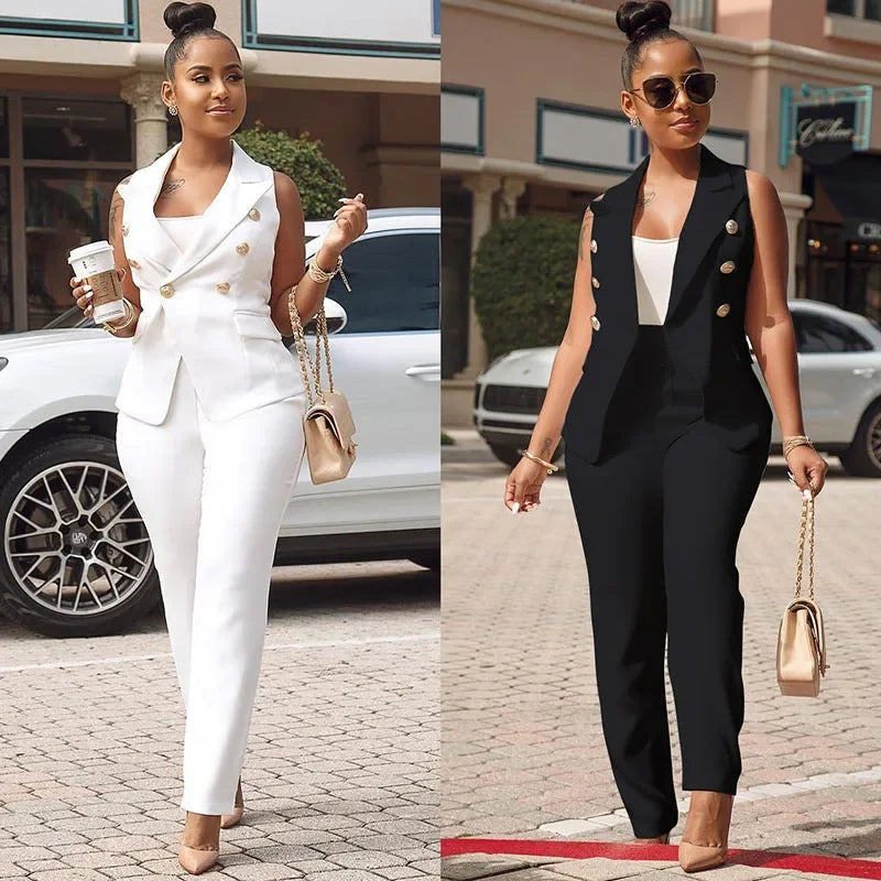 Business 2 Piece Sleeveless Blazer & Pants Set