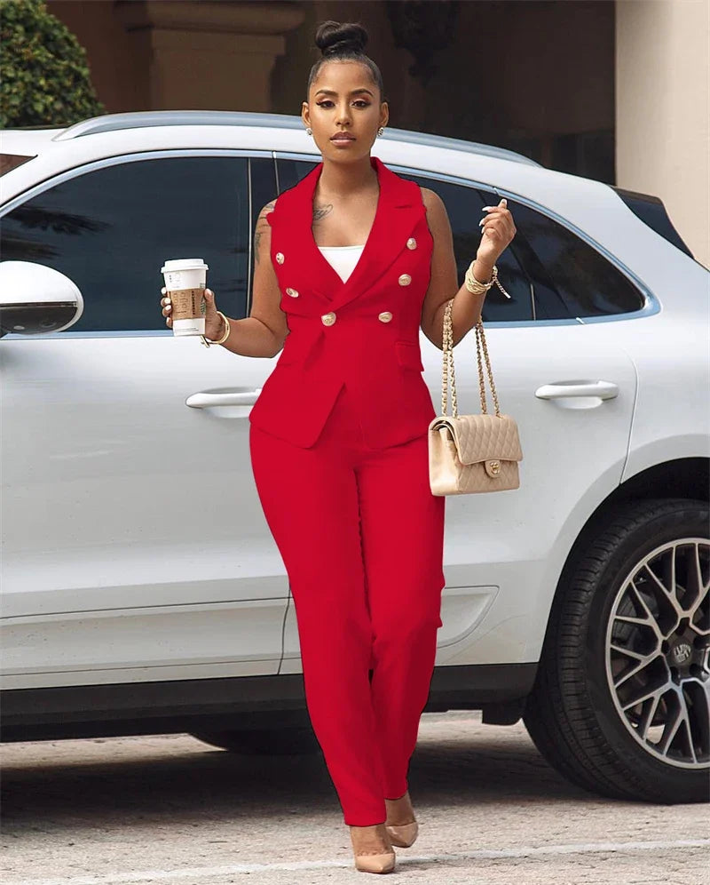 Business 2 Piece Sleeveless Blazer & Pants Set