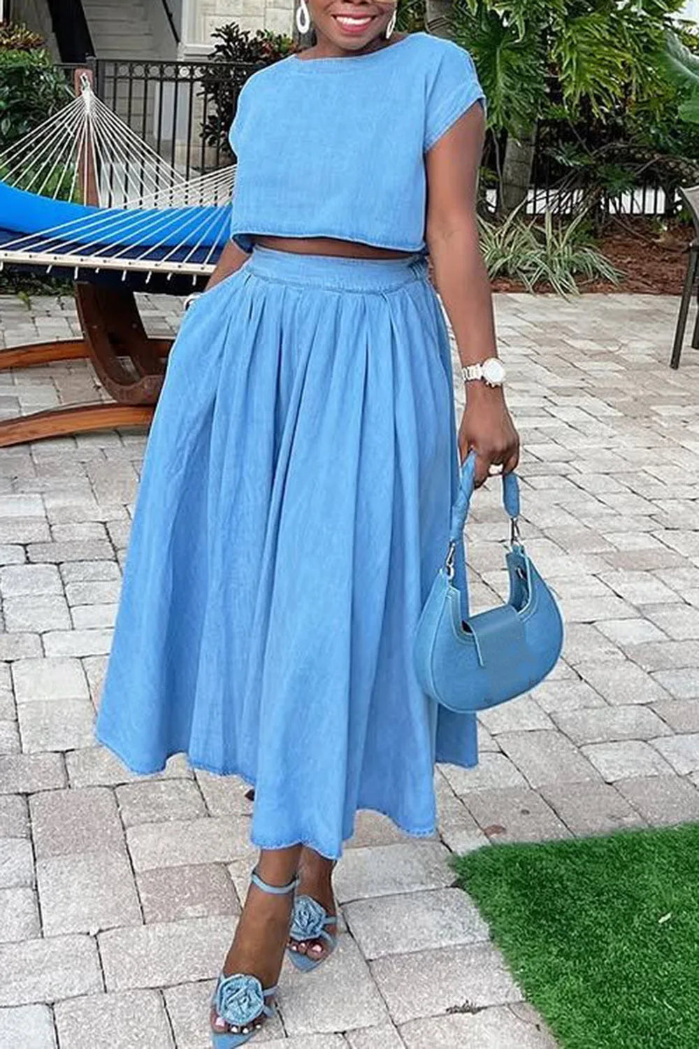 Denim Two Piece Skirt Set