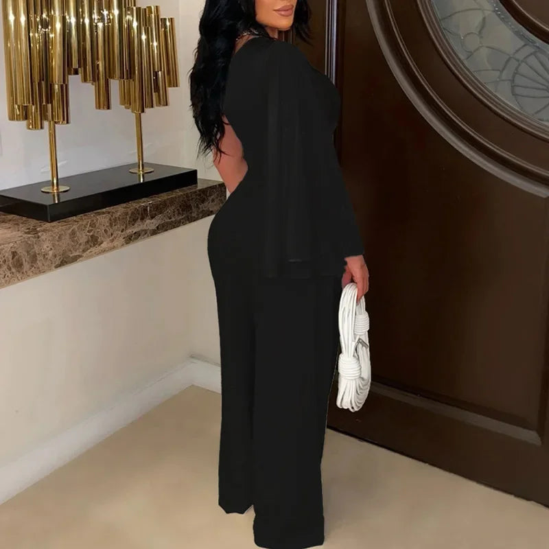 One Shoulder Crop Top & Pants 2 Piece Set