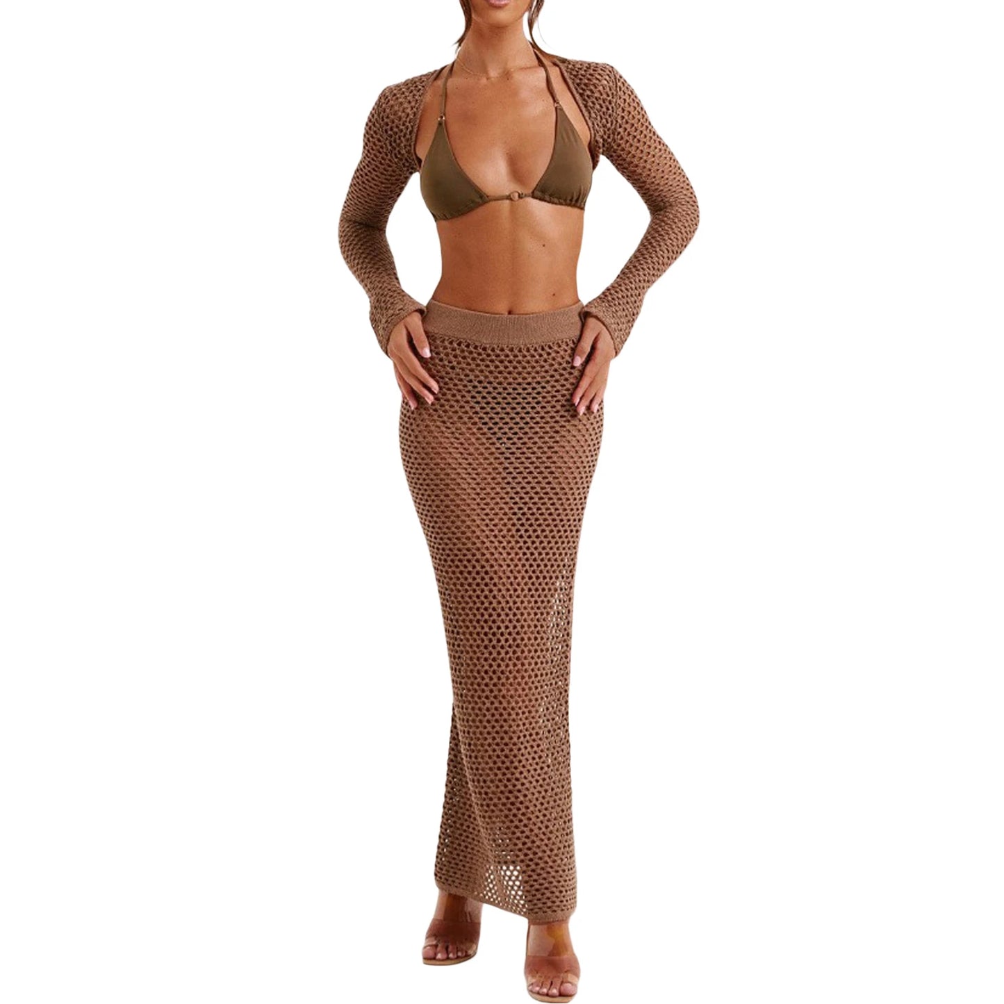 2 Piece Top & Hollow Beach Cover Up Skirt Set
