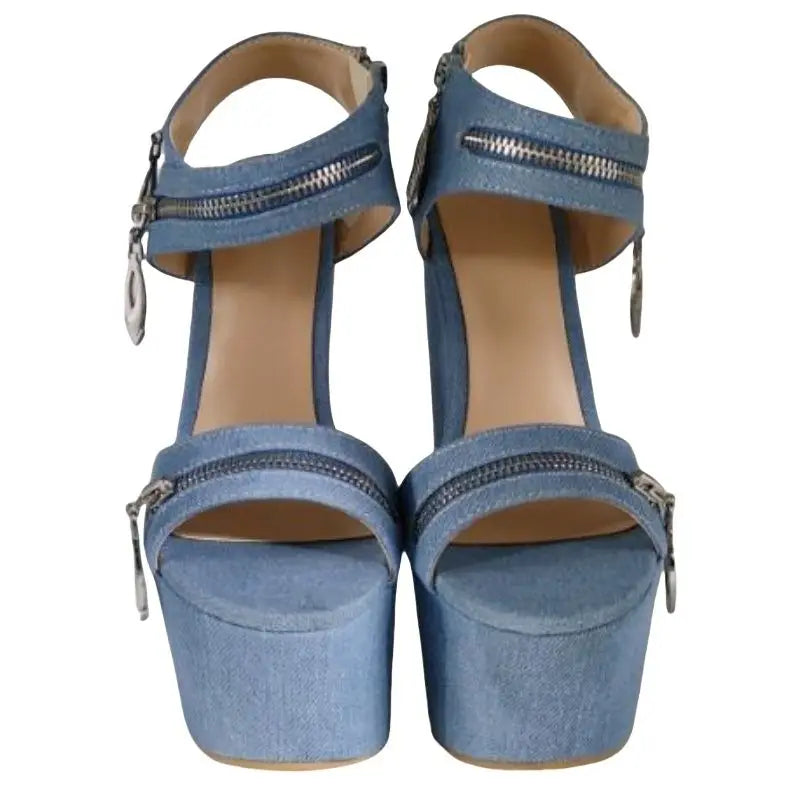 Leather Zipper Platform Wedges