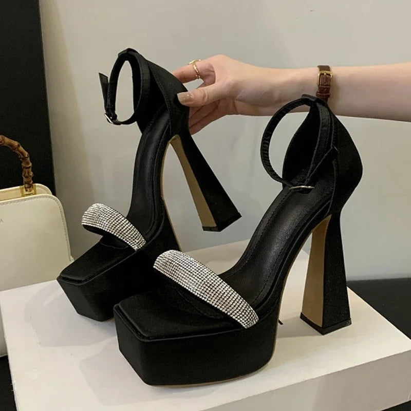 Eilyken Fashion CRYSTAL Buckle Strap Open Toe Women Sandals 2025 Summer Platform High Heels Nightclub Ladies Shoes