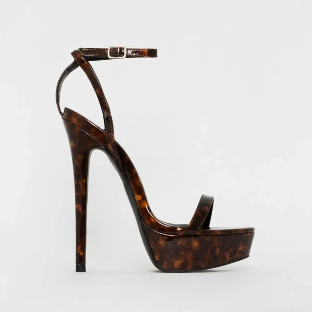 Tortoiseshell Print Platform Stiletto Heels Sandals One Belt Buckle open Toe Ankle Strap Gladiator Shoes Women Banquet Heels