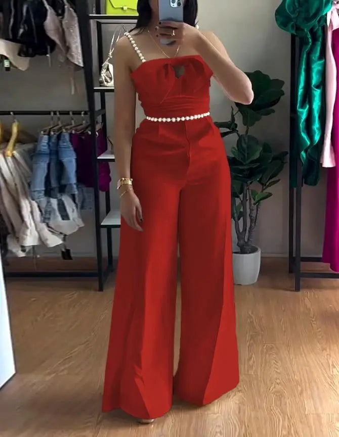 Women's Jumpsuit Fashion 2025 Bandeau Beaded Spaghetti Strap Bowknot Design Ruched Slim Fit Jumpsuit Elegant Overall
