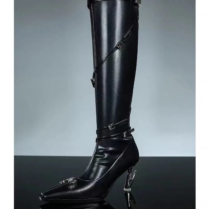 Spice Girl Zipper Knee High Leather Boots