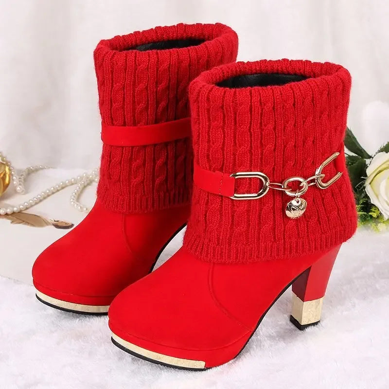 High Heel Suede Ankle Thick Heels Boots