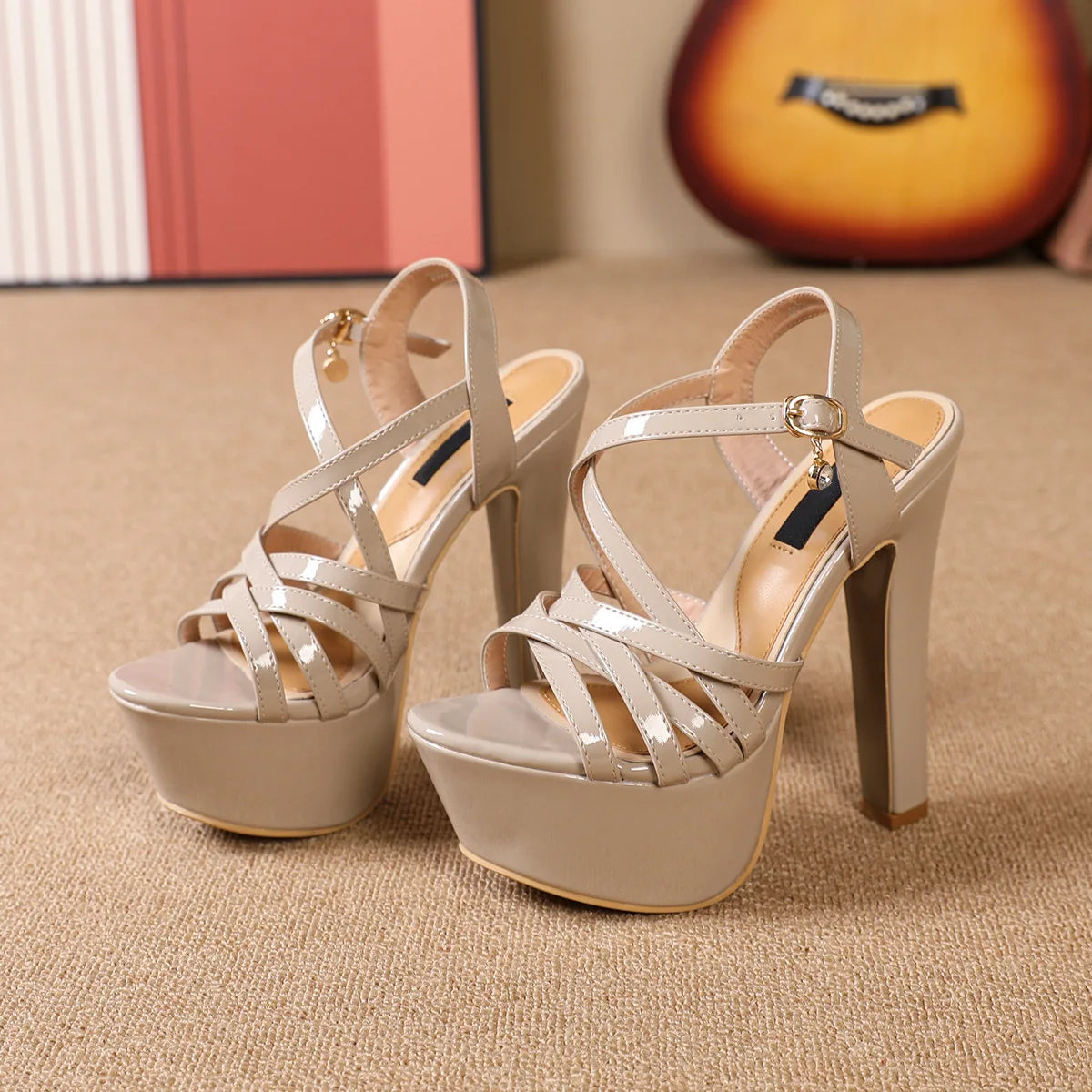 2025 Summer Cross-Strap Stripper Heels Open Toe Platform Sandals Girls Shoe for Party Club Women Sexy Show Sandals High Heels