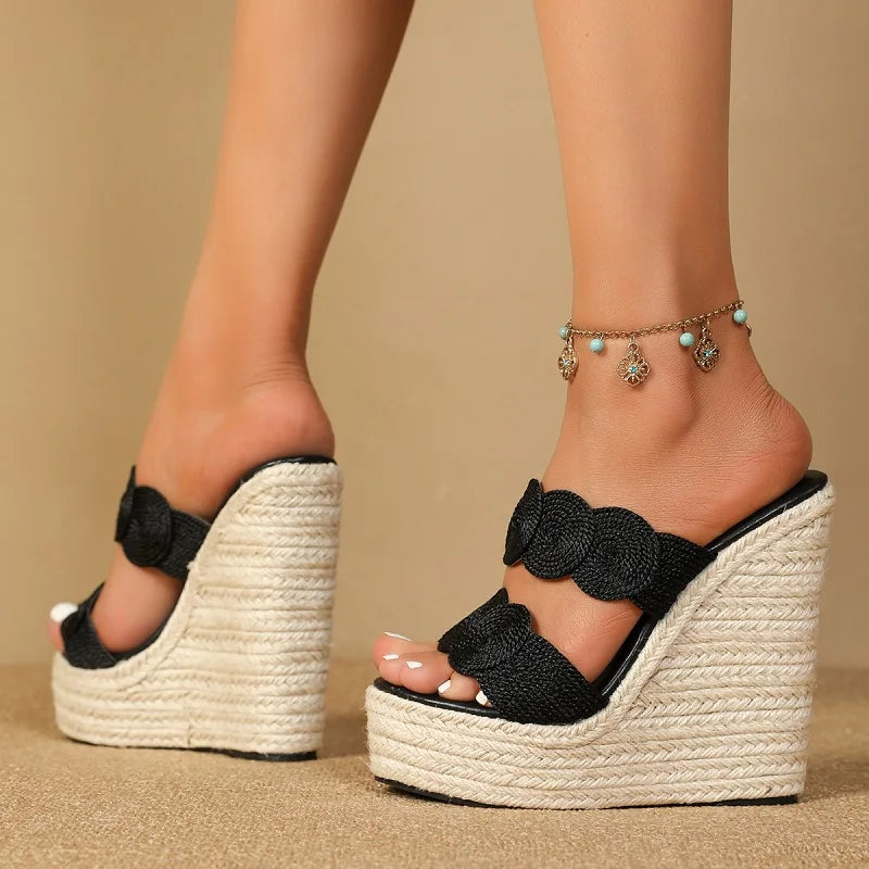 Solid Platform Wedge Slippers