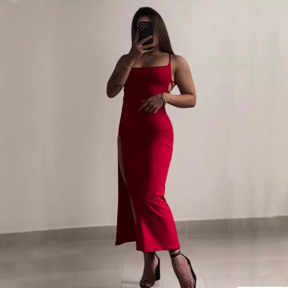 2025 Dress Women Elegant Fashion Beautiful Women's Dress Sexy Women's Bodycon Sleeveless Halter Back Tie Backless Split Dresses