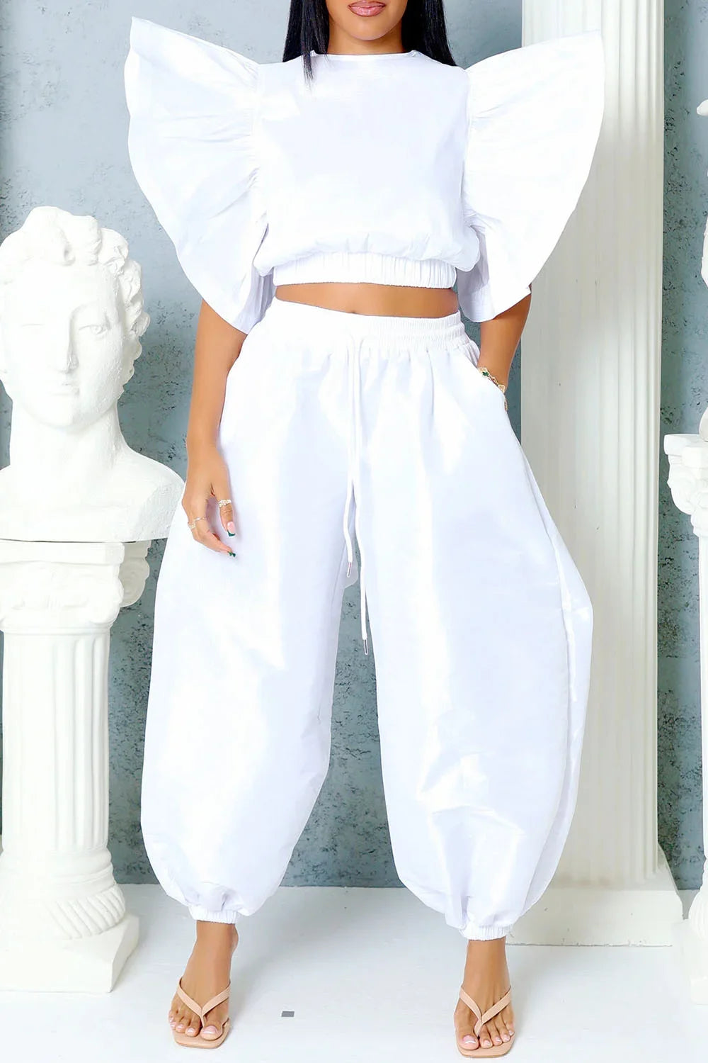 Flutter Sleeve Casual Two Piece Pants Set