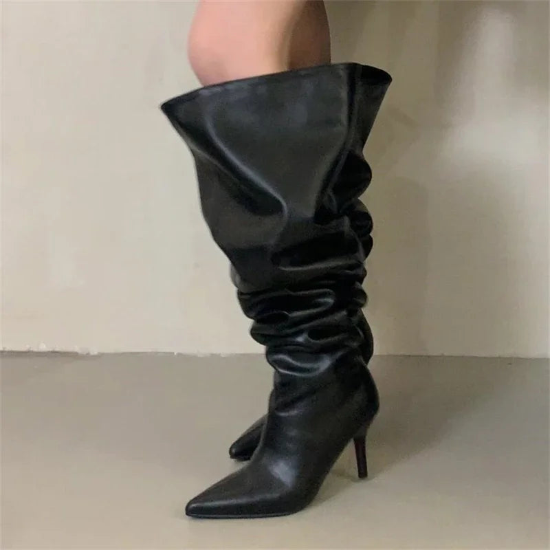 Eilyken Sexy Thin High Heels Pointed Toe Women Over-The-Knee Boots Street Style Stripper Motorcycle Long Booties Winter Shoes