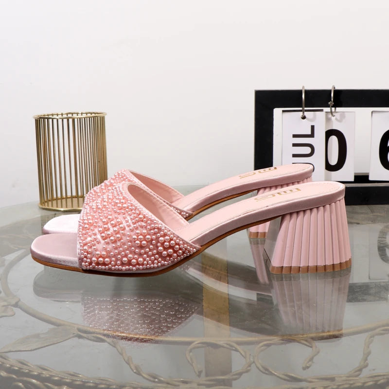 Low Thick Heel Slippers