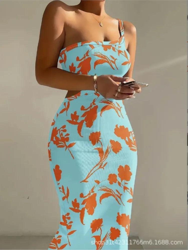 One Shoulder Hollow Out Stomach Dress