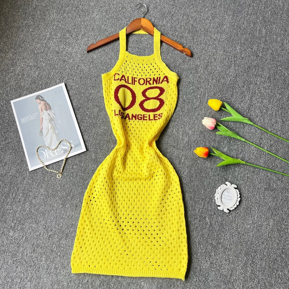 YuooMuoo Chic Fashion Sexy Package Hips Knitted Summer Dress Women Slim Elastic Halter Bodycon Mini Dress Streetwear Outfits