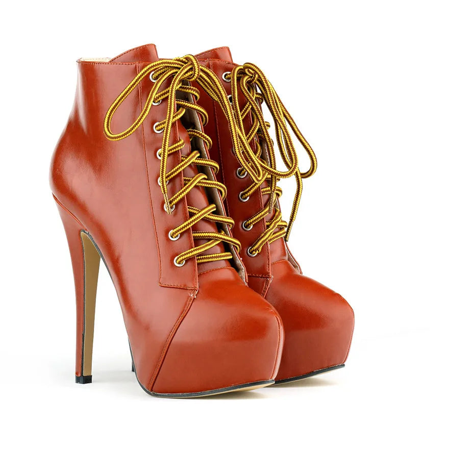 Platform Lace Up High Heel Boots