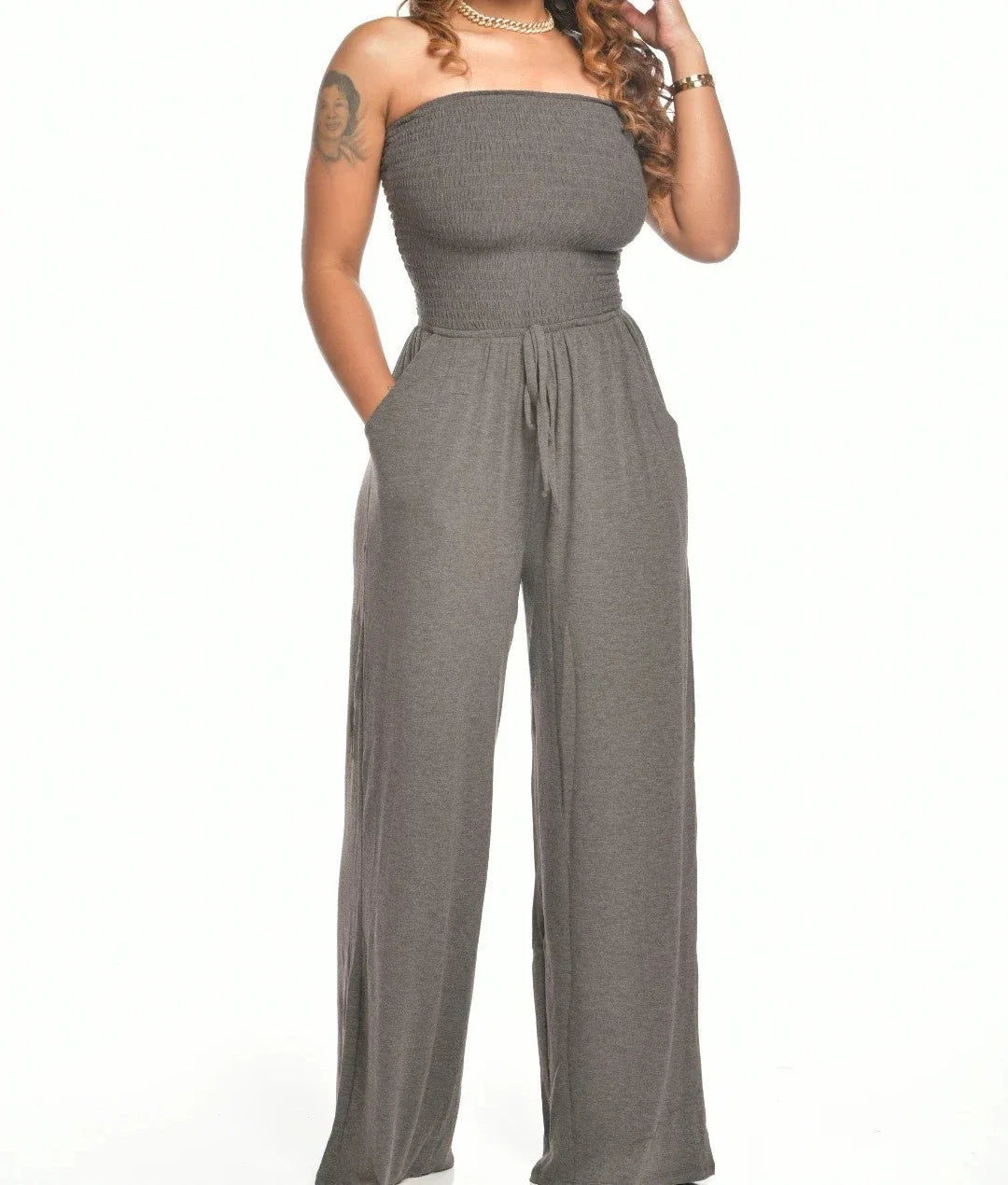 Jumpsuits Women Bodysuit One Pieces Outfits Romper Sexy Flat Shoulder Wrapped Chest Wide Leg Siamese Summer Female Clothing