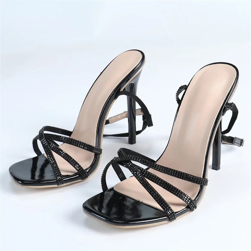 Eilyken Summer Sexy Thin Heels Buckle Strap Women Sandals Design Style Narrow Band Square Toe Prom Shoes Zapatos De Mujer