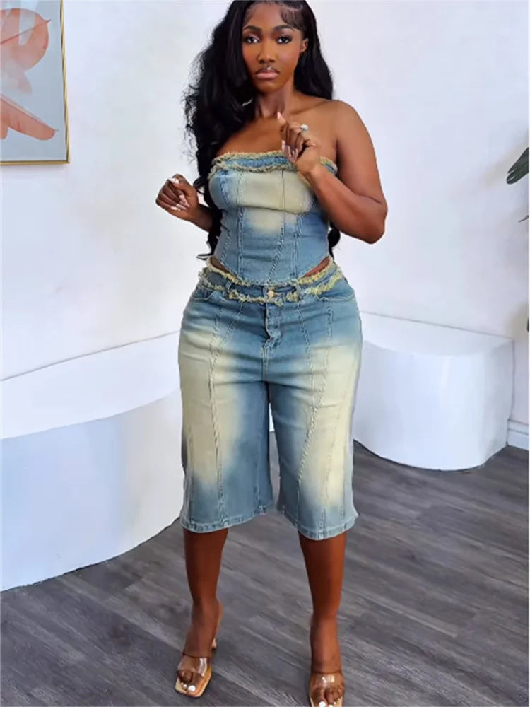 2 Piece Denim Top & Short Set