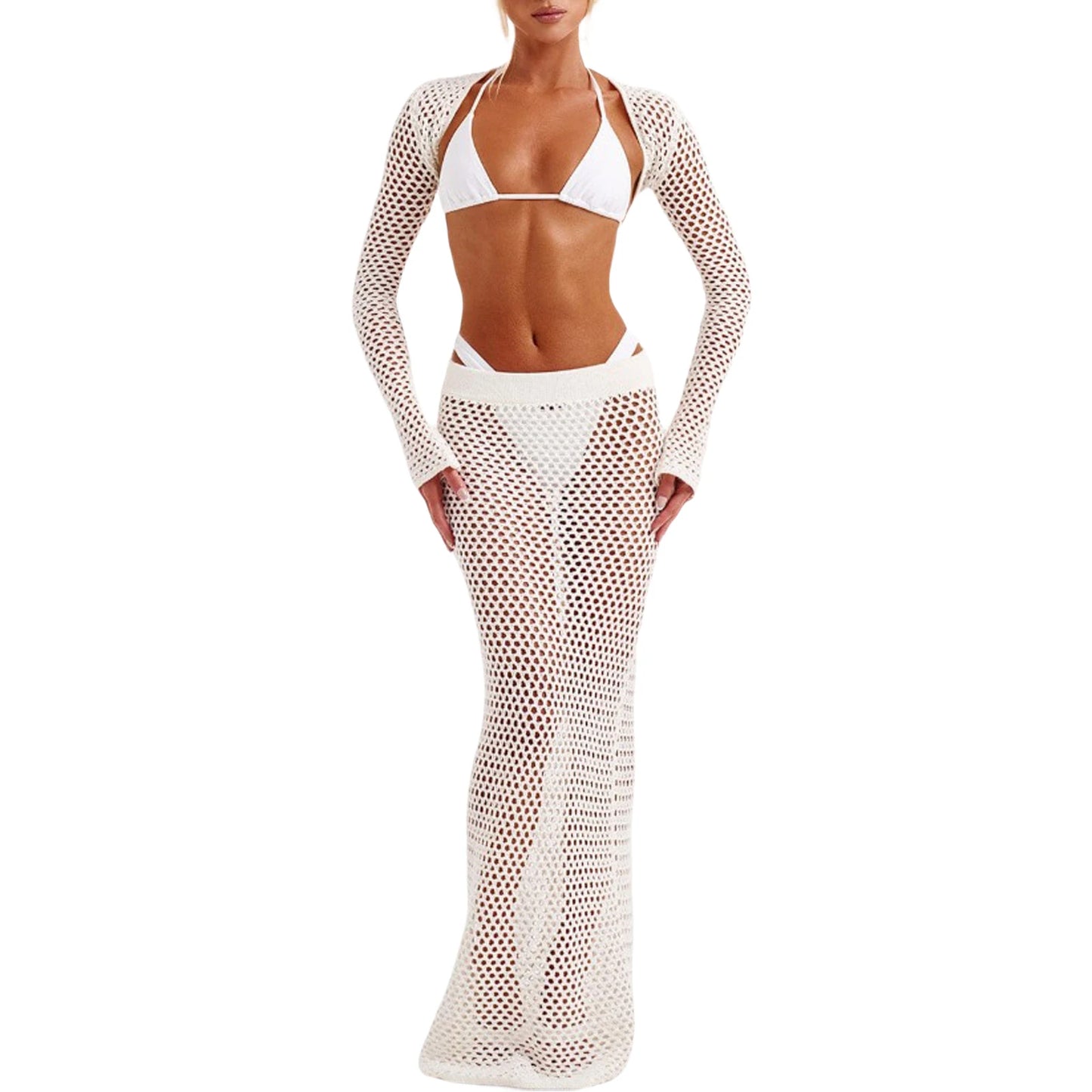 2 Piece Top & Hollow Beach Cover Up Skirt Set