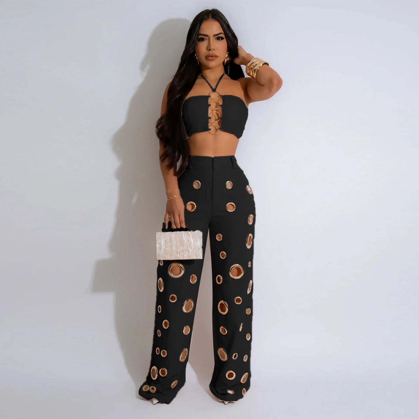 2 Piece Top and Hollow Out Pants Set