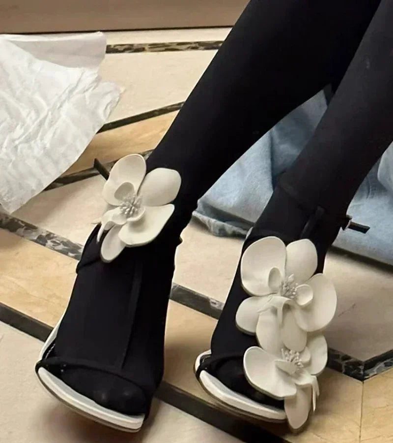 Flower Designer Heels Sandals Women Open Toe Narrow Band Slingback Shoes Ankle Strap Elegant Party Wedding Shoe Zapatos De Mujer