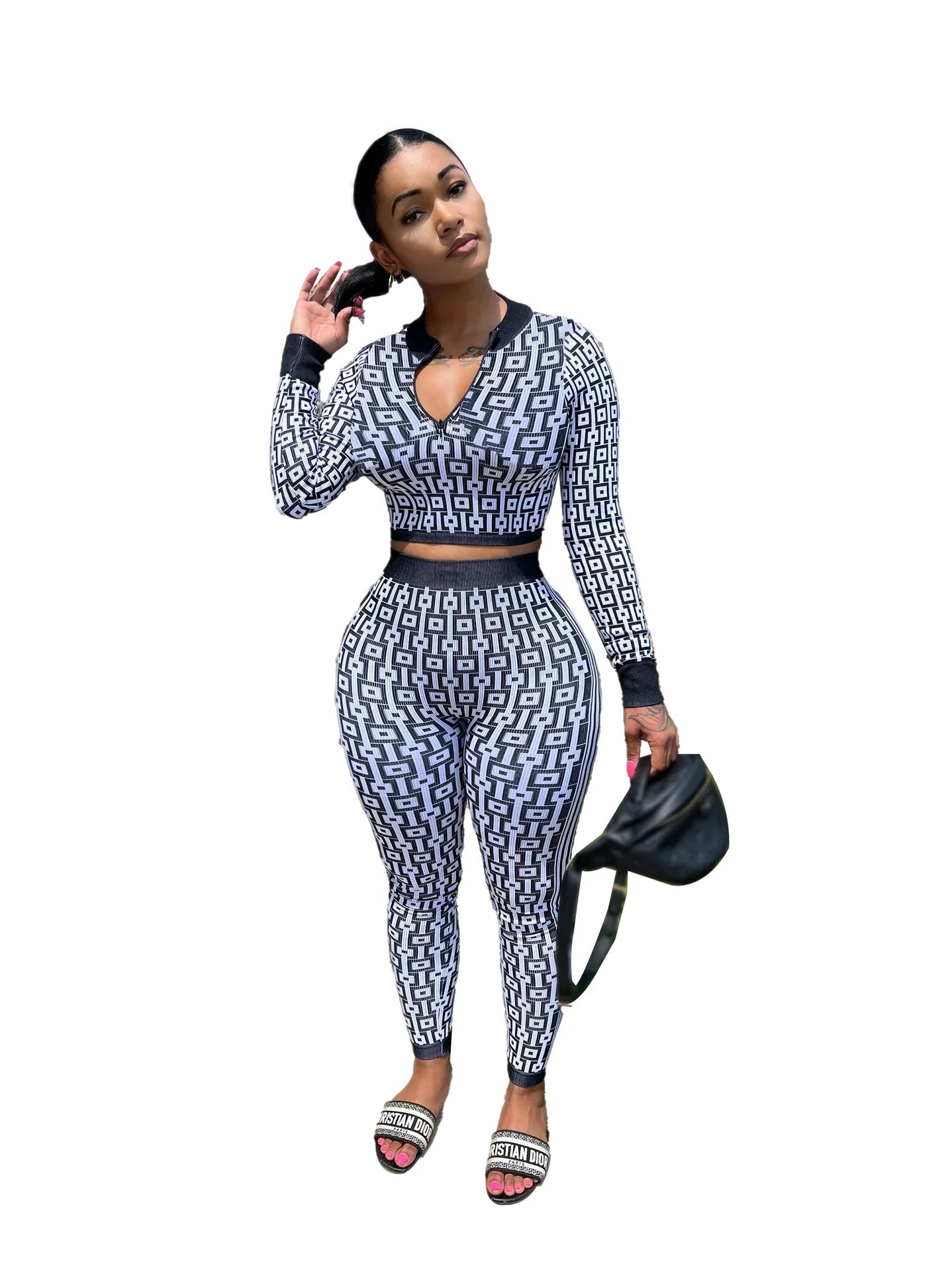 Stretch Knitted Printed Sports Yoga 2 piece Set