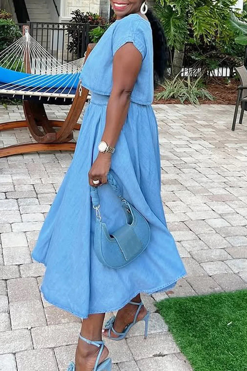 Denim Two Piece Skirt Set