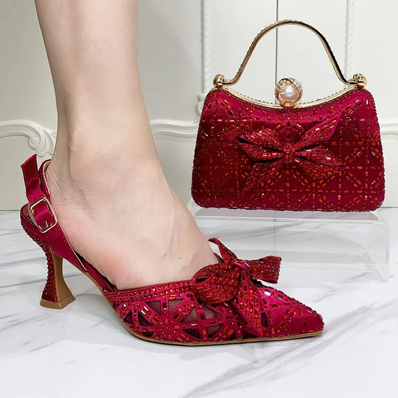 Ladies Shoe and Bag Set Latest Designers Luxury Italian Party Shoes and Bag Set for Women Rhinestone Wedding Bride Shoes Woman