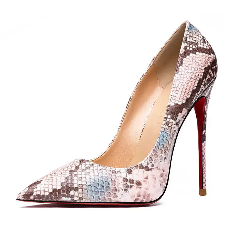 Pink snake pattern Women elegant High Heels Luxury Brand Pumps Pointed Toe Red sole Sexy Fashion Party Ladies Prom Shoes Women