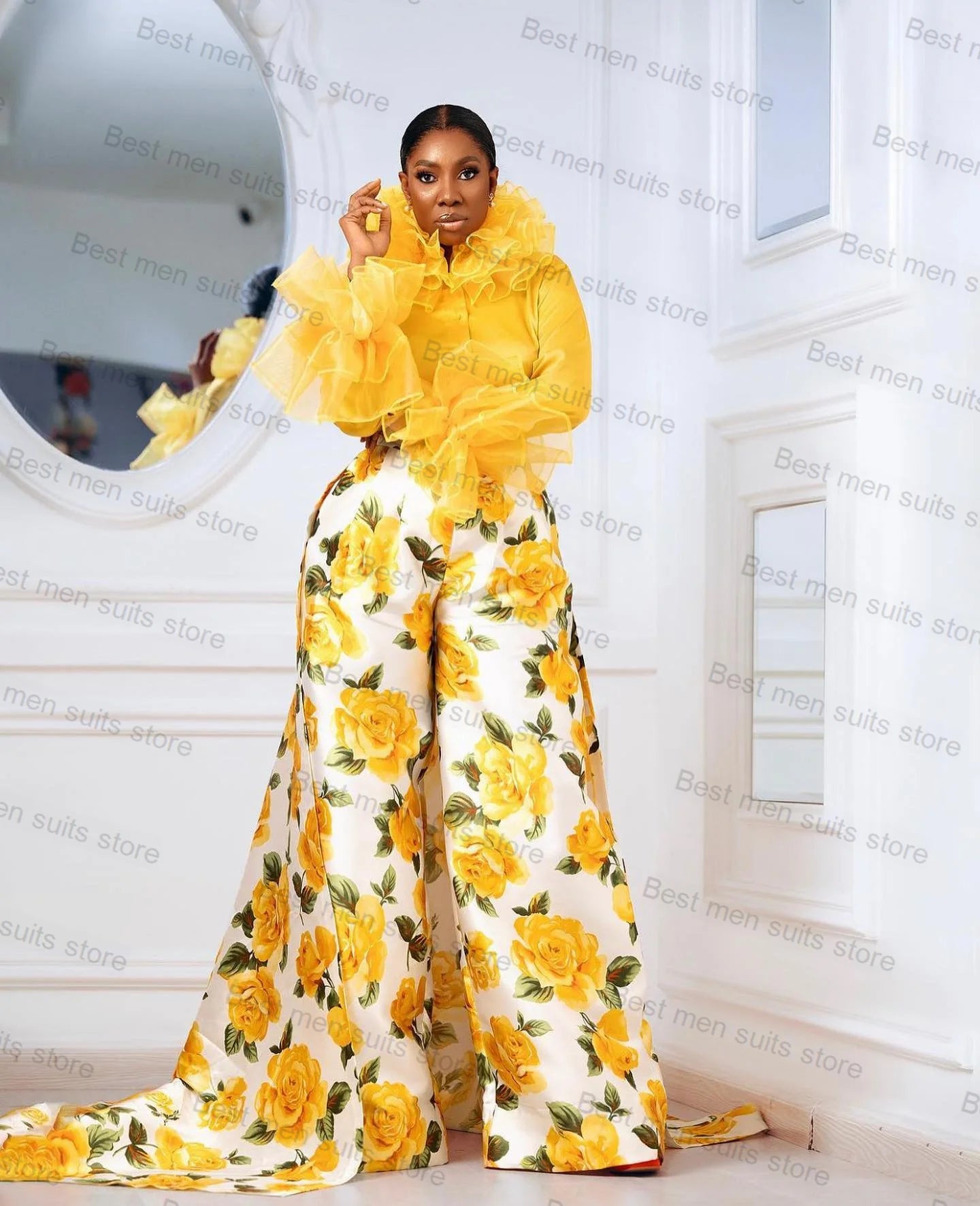 Women Pants Suit Set With Train2 Piece Blazer+Wide Leg Trousers Tuxedo Party Prom Dress Formal Office Lady Custom Made