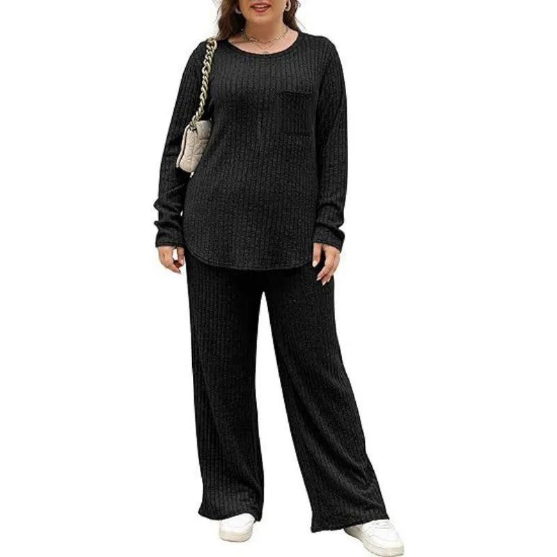 Women's 1XL-5XL Plus Size Autumn and Winter New Hot Selling Set Large Women's Two Piece Home Furnishing Set