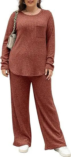 Women's 1XL-5XL Plus Size Autumn and Winter New Hot Selling Set Large Women's Two Piece Home Furnishing Set