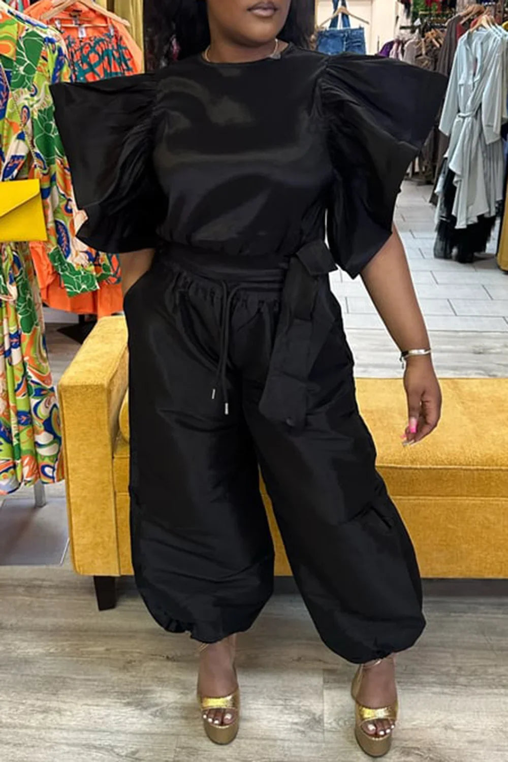 Flutter Sleeve Casual Two Piece Pants Set