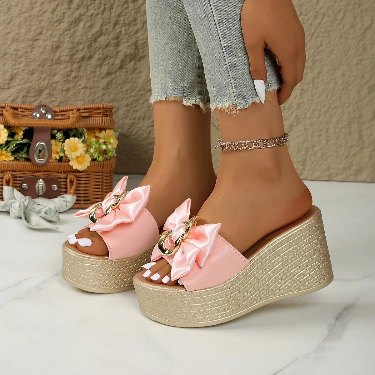 Bow Slipper Platform Wedges
