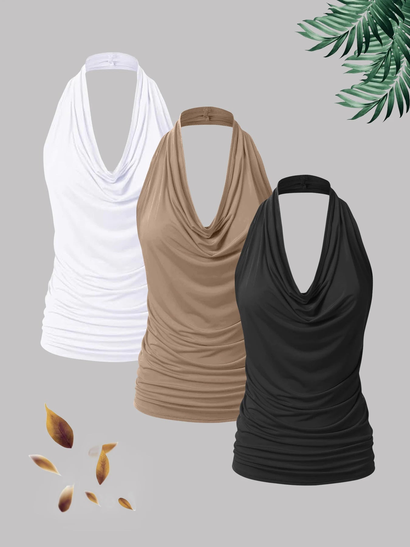 New fashion women's casual solid color neck strap plus size vest three-piece set