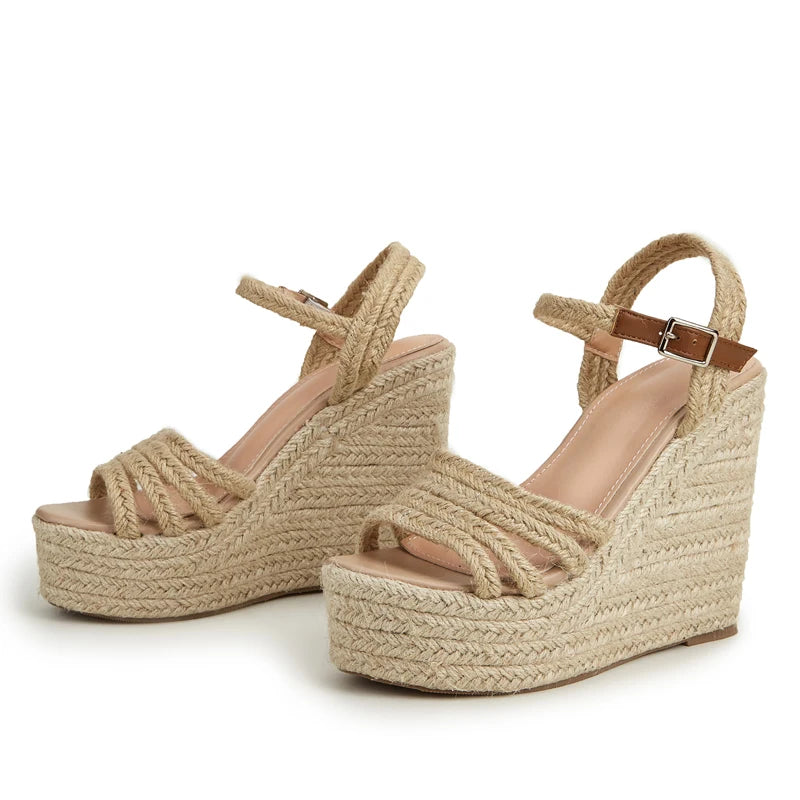 Aneikeh 2026 Platform Wedge Sandals Women's Summer Fashion Trend Narrow Band Braid Buckle Strap Gladiator Wedge Heel Shoes 36-43